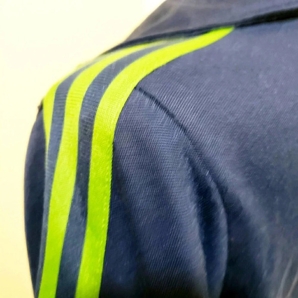 Adidas Vintage Jacket / Navy w/ Neon Green Stripes / Size Medium - Picture 3 of 5
